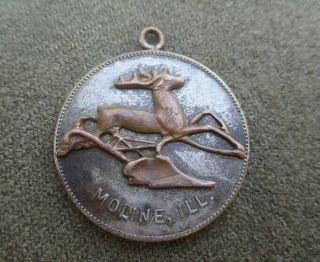 Rare John Deere Antique Medallion/watch Fob Copper Over Pewter Dear And Plow