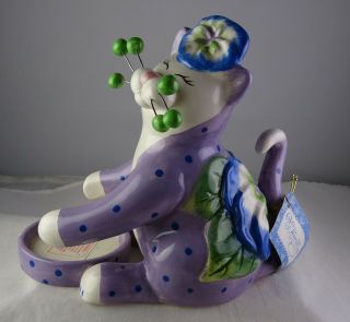 Amy Lacombe Whimsiclay Pansy Votive Cat Figurine