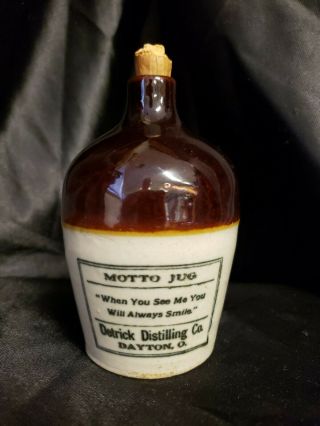 1900 Dayton Ohio Detrick Distilling Co Miniature Stoneware Advertising Motto Jug
