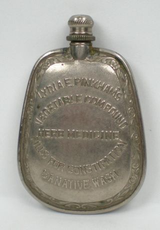 Vintage Lydia E.  Pinkham Herb Medicine Miniature Tin Flask / Container