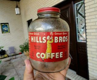 Hills Bros Coffee 1 Pound Jar The Correct Grind Red Can Brand 1939 - 1942