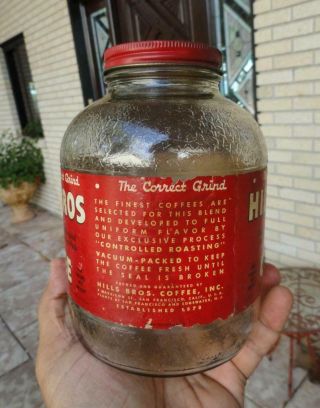 HILLS BROS COFFEE 1 POUND JAR The Correct Grind RED CAN BRAND 1939 - 1942 3