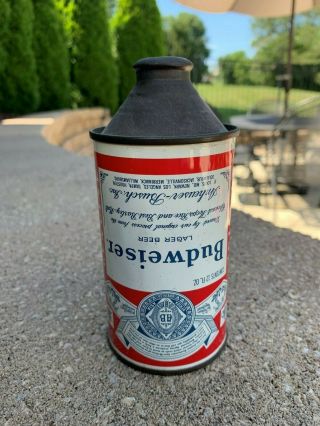 Budweiser Novelty " Upsidedown " Cone Top Lager Beer Can