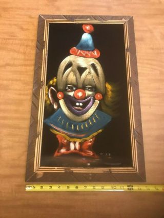Vtg Black Velvet Painting Mexican Hand Painted Clown Creepy Uribe 1970s 1960s