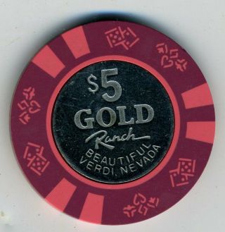 Obsolete $5 Coin Center Chip From Gold Ranch Casino In Verdi,  Nevada