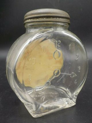 Vintage Nash ' s Happy Time Mustard Glass Jar Bottle Figural Clock w/Paper Label 2
