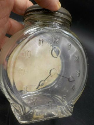 Vintage Nash ' s Happy Time Mustard Glass Jar Bottle Figural Clock w/Paper Label 3