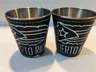 Shot Glass With Puerto Rico Leather Design Holders (2) X 14.  00.