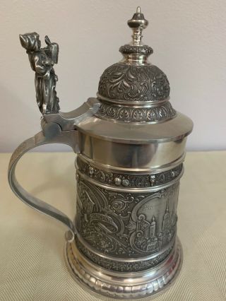 German Solid Pewter Beer Stein - 24 Oz - Munich Bavaria - Handcrafted By L.  Mory