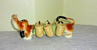 Vtg Ceramic Basset Hound Bottle W/mini Mugs Whiskey Decanter Japan Empty Bar Dog