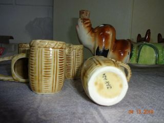 Vtg Ceramic Basset Hound Bottle w/Mini Mugs Whiskey Decanter Japan Empty Bar Dog 4