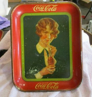 Vintage Coca Cola Serving Tray 1927 Bobbed Hair Girl Drinking A Coke