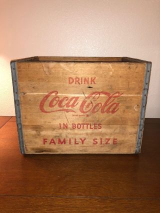 Vintage Wooden Drink Coca Cola In Bottle Crate Handles Family Size Box Old Decor