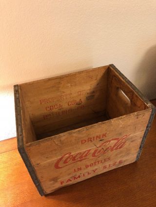 Vintage Wooden Drink Coca Cola In Bottle Crate Handles Family Size Box Old Decor 2