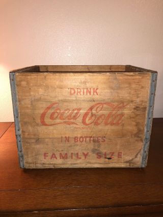 Vintage Wooden Drink Coca Cola In Bottle Crate Handles Family Size Box Old Decor 5