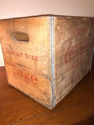 Vintage Wooden Drink Coca Cola In Bottle Crate Handles Family Size Box Old Decor 6