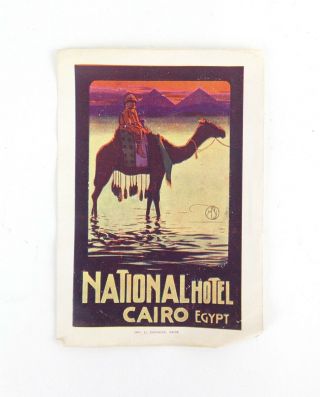 Egypt Cairo National Hotel 1930s Luggage Label Orig