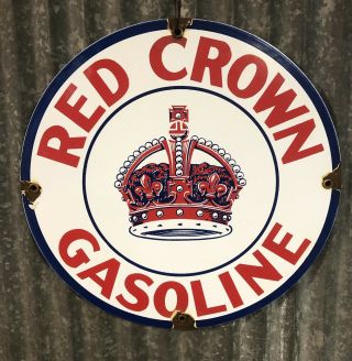 Red Crown Gasoline Porcelain Sign High Octane Vintage Gas Pump Plate