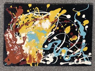 Mid Century Modern Jackson Pollock Abstract Oil Painting On Artist Board Mcm