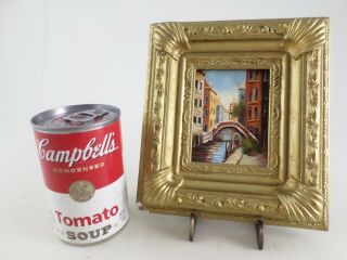 Vintage Miniature Venice Italy Landscape Oil Painting On Wood Gilt Gesso Frame