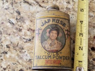 Vintage Japanese Tin Jap Rose Toilet Talcum Powder With Powder