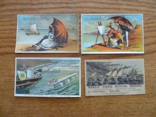 4 Trade Cards - Nautical - Calendar - Salem Ma.  - Hunts Coal - J & P Coats Thread - 1880