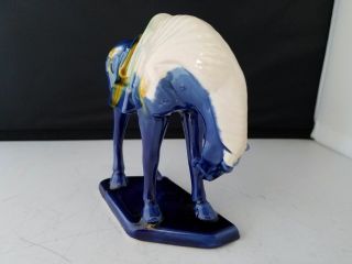 Vtg Glazed ceramic porcelain BLUE HORSE W/SADDLE FIGURINE CHINA 014 Hallmarked 2