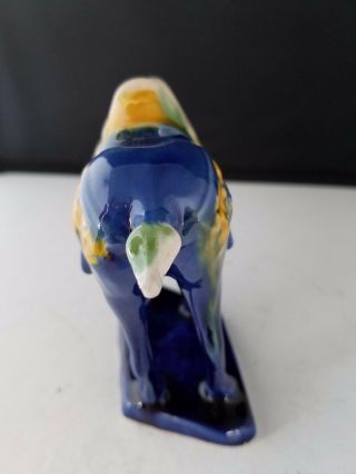 Vtg Glazed ceramic porcelain BLUE HORSE W/SADDLE FIGURINE CHINA 014 Hallmarked 4