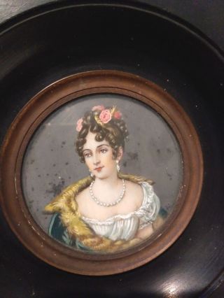 Antique Portrait Miniature Oil Painting French 19th Century France Elegant Lady