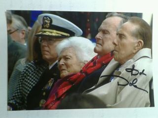 Bob Dole Authentic Hand Signed Autograph 4x6 Photo With George & Barbra Bush