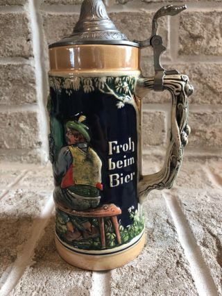 Vintage German Beer Stein,  Made In Germany 100,  Years Ago,  Lidded,  Hand - Crafted