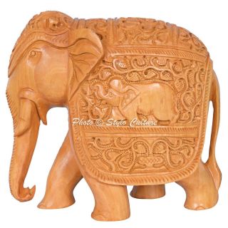 Wooden Elephant Sculpture Indian Hand Carved Statue Painted Home Decor Elephant