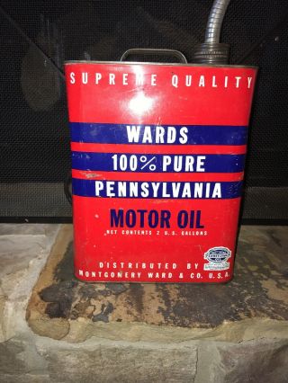 Vintage Wards 100 Pennsylvania Motor Oil 2 Gallon Can Gas Station Advertising
