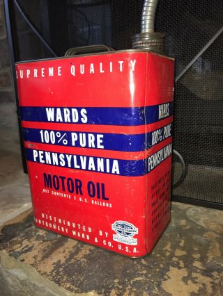 Vintage Wards 100 Pennsylvania Motor Oil 2 Gallon Can Gas Station Advertising 2