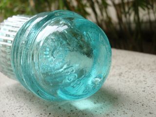 SCARCE - ICE AQUA WITHYCOMBE PLEATED RIDGED PATD 1899 Glass Toll Insulator 3