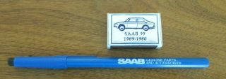 Vintage Saab Ball Point Pen & Saab 99 Matchbox Wooden Matches Both 1982