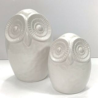2 Farmhouse White Ceramic Owls Cottage Decor