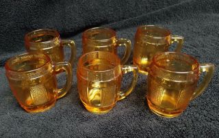 Mini Barrel Mugs Shot Glasses Amber Glass Set Of 6 Vtg Toothpick Holders