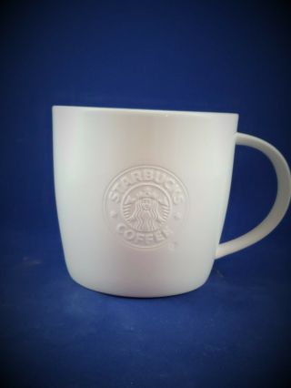 Starbucks Coffee Cup Mug 2009 White Embossed Mermaid Bone China Logo 16oz