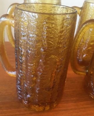 (4) Vintage Amber Glass Tree Bark Beer Mugs,  Steins,  Glasses Indiana Glass 3