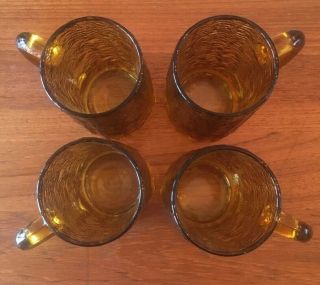(4) Vintage Amber Glass Tree Bark Beer Mugs,  Steins,  Glasses Indiana Glass 4