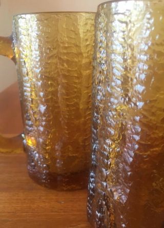 (4) Vintage Amber Glass Tree Bark Beer Mugs,  Steins,  Glasses Indiana Glass 6