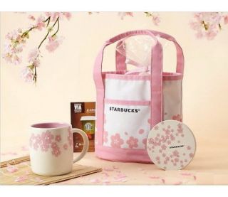 [starbucks Coffee] Mini Sakura Canvas Tote Lunch Bag (18x26x12 Cm)