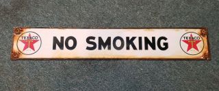 Vintage Texaco No Smoking Sign Gas Oil Gasoline Porcelain Pump Plate Service Ad