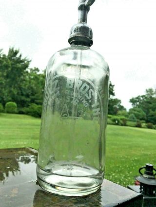 Vintage Seltzer Bottle Etched - Scholz Bros.  - College Point L.  I.  - Very Cool