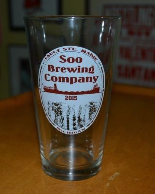 Soo Brewing Company Sault Ste.  Marie Mi Pint Beer Glass 2015