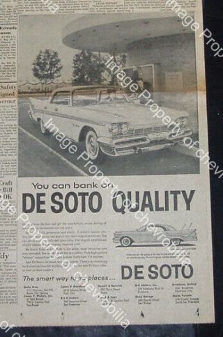 1959 Desoto Fireflite Hardtop 9x15 " Newspaper Ad 59 Firedome Firesweep