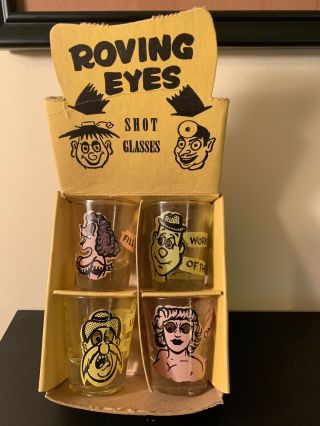 Vintage Roving Eyes Shot Glass Set With The Box 1950 