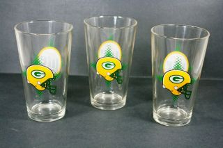 Set of 3 Miller Lite Pint Glasses Green Bay Packers Football Helmet Vintage 3