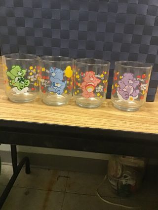 Vintage 1986 Care Bears (4) Glasses 3 Inches Tall